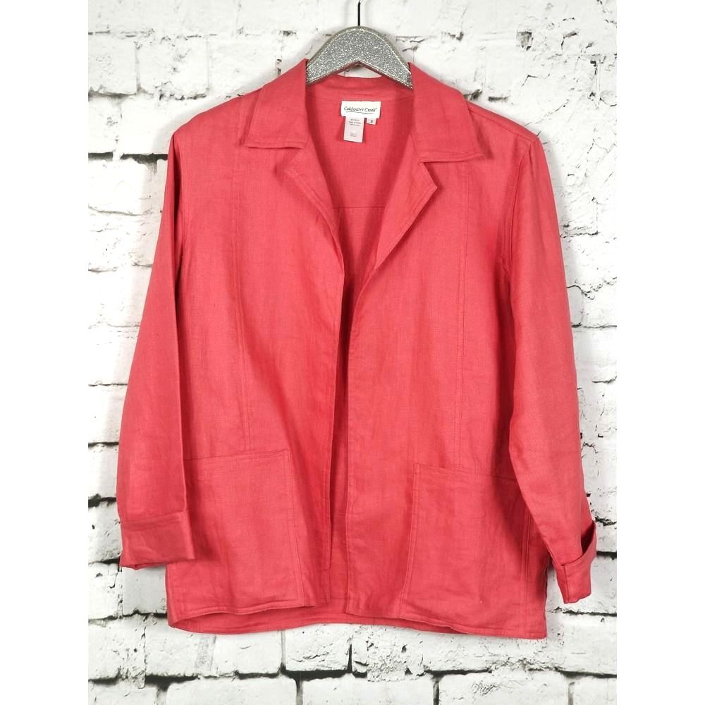 COLDWATER CREEK Lagenlook Boho Open Front 100% Linen Blazer Oversized Small